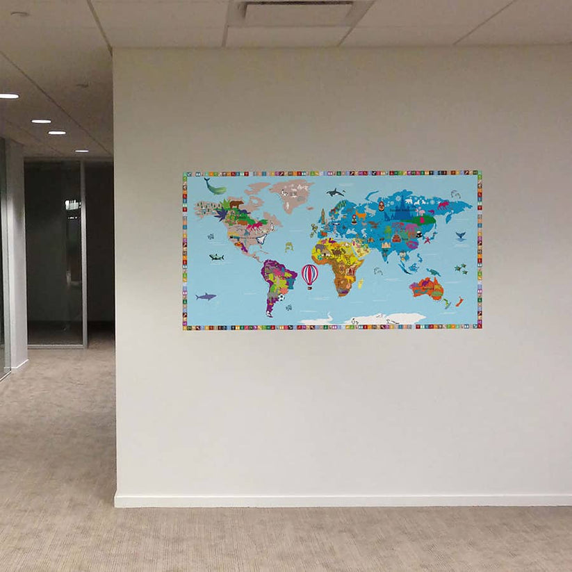 Illustrated World Map Poster for Kids | Educational Kids Room Wall ...
