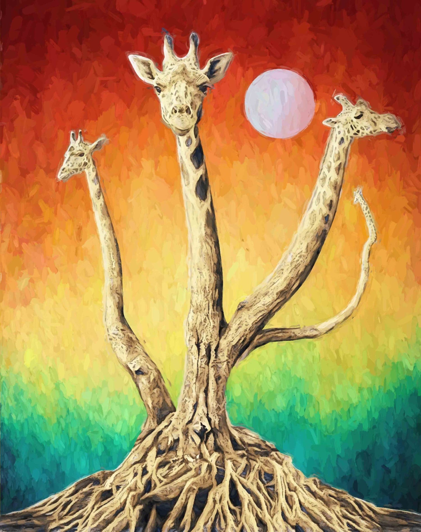 Giraffe as a Tree &amp; Branches Colorful Wall Digital Print