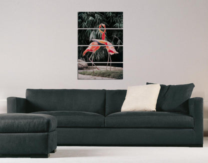 Two Pink Flamingos on Green Grass Wall Painting for Home