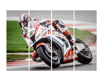 Speedway Orange &amp; White Motorcycle Race Panning Wall Painting