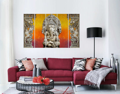 Stone Worked Lord Ganesha with Colorful Background Wall Photo Print