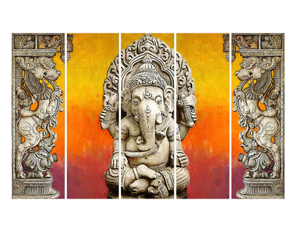 Stone Worked Lord Ganesha with Colorful Background Wall Photo Print