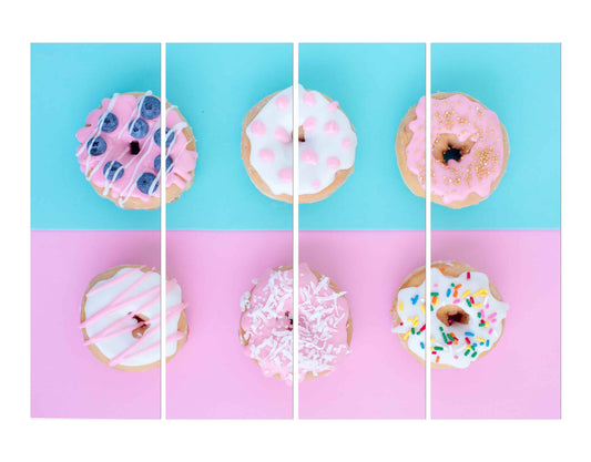 Six Donuts with Pink Blue &amp; White Creamy Spreaded Wall Art Painting