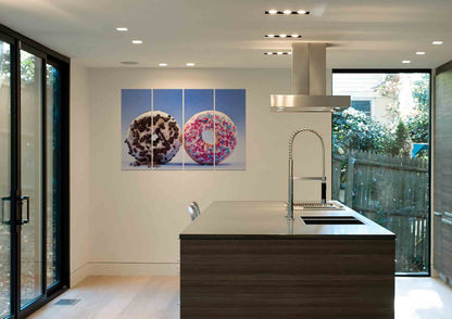 Two Donuts with Brown Pink &amp; Blue Chocolate Spreaded Wall Wall Painting