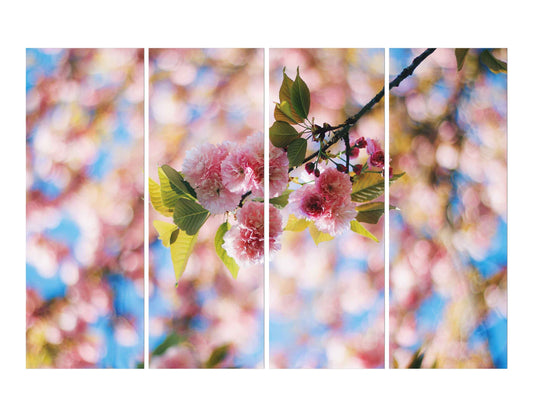 Pink Flowers with Leaves Wall Art Painting