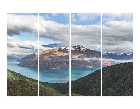 Landscape Mountain Under Cloudy Sky &amp; Blue River Wall Digital Print