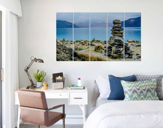 Rought Stone Arrangement Near River &amp; Mountain Wall Canvas Print