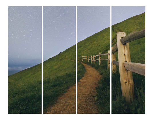 A Mud Way in a Green Grass Land Mountain with Wooden Fence Wall Painting