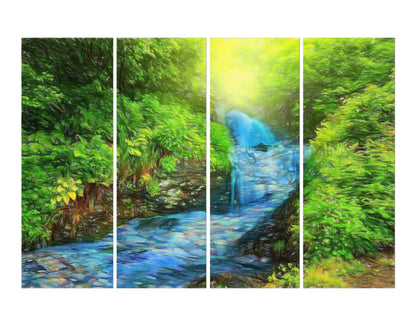 Beautiful River Flowing in Forest Painting Wall Painting