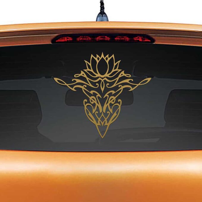 Lotus Calligraphy Gold Rear Car Sticker