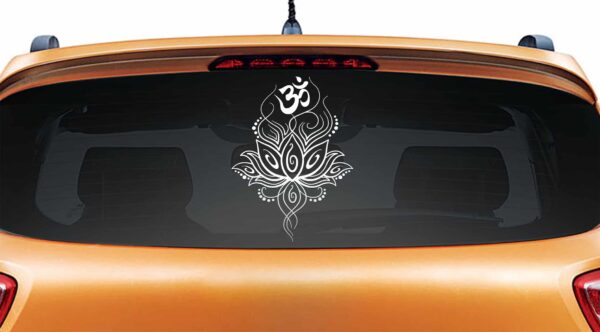Om Design Silver Rear Car Sticker