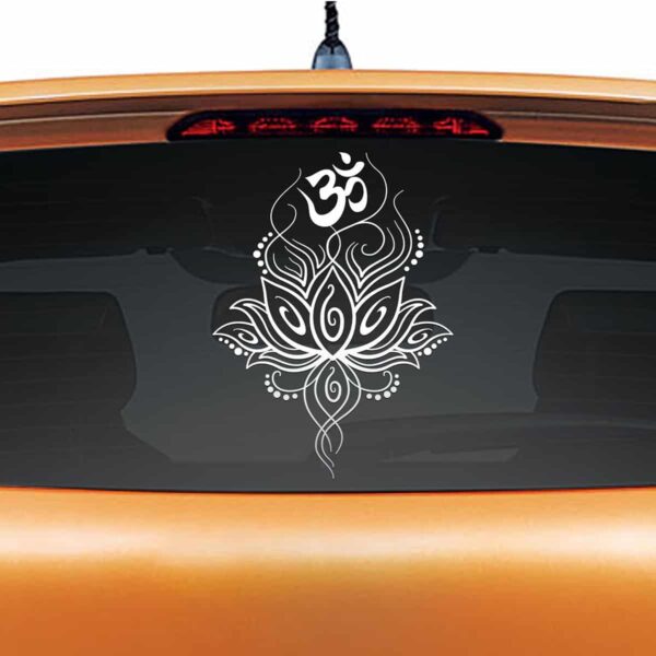 Om Design Silver Rear Car Sticker