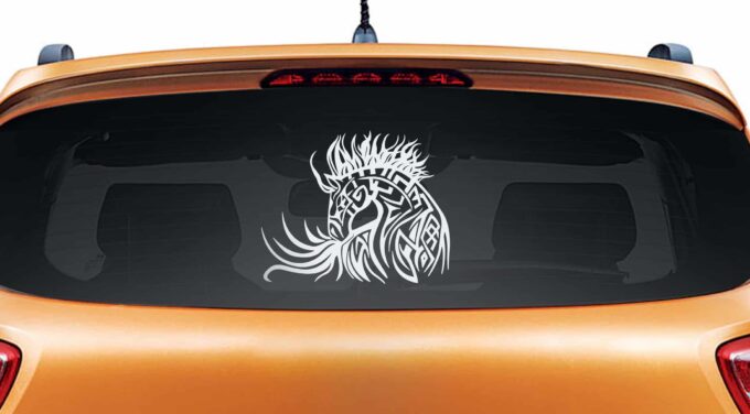 Horse Tattoo Silver Rear Car Sticker