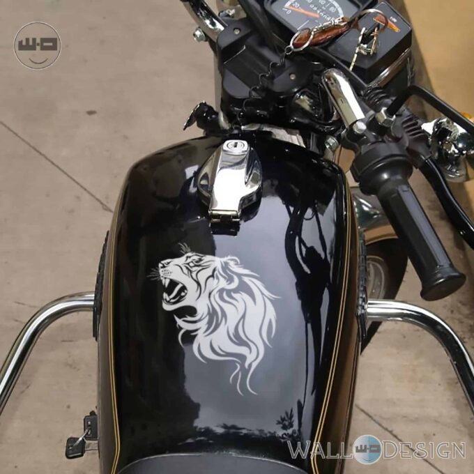 WallDesign Motorcycle Sticker Roaring Lion Flames Silver Reflective Vinyl
