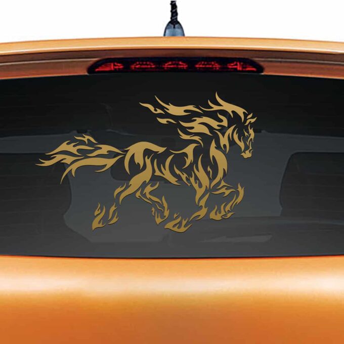 Fiery Stallion Gold Rear Car Sticker