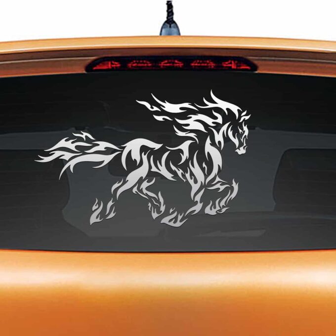 Fiery Stallion Silver Rear Car Sticker