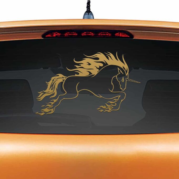 Raging Unicorn Gold Rear Car Sticker