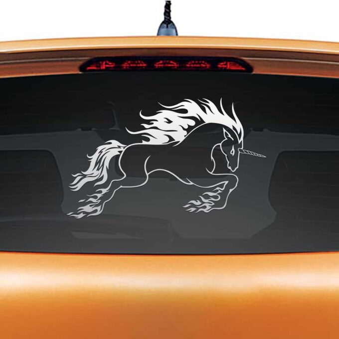 Raging Unicorn Silver Rear Car Sticker