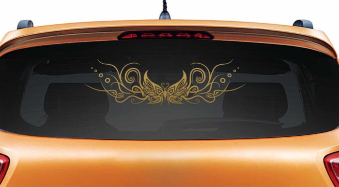 Bubbly Butterfly Gold Rear Car Sticker
