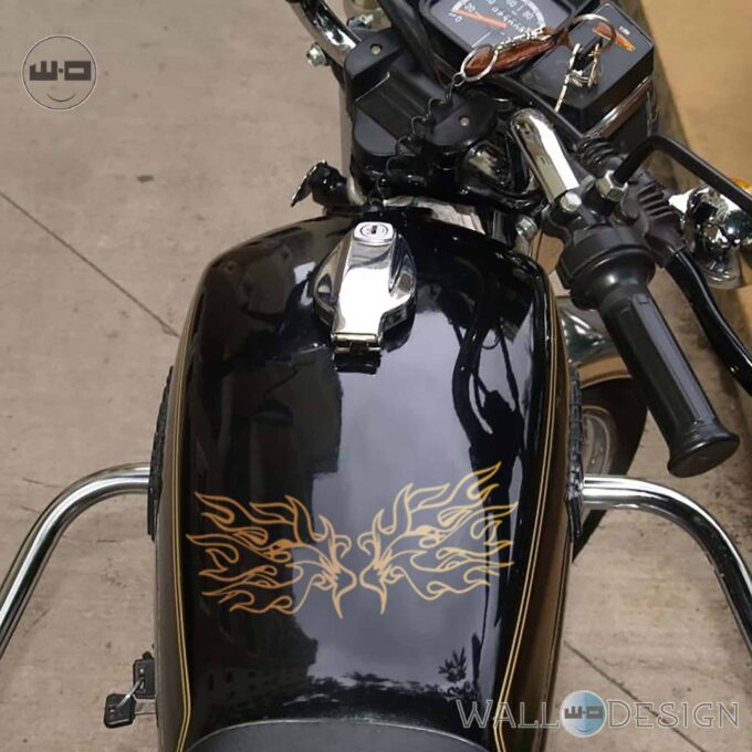 WallDesign Bike Stickers Swan Wings With Flame Copper Reflective Vinyl
