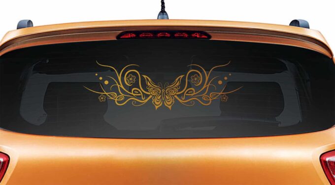 Flowery Butterfly Copper Rear Car Sticker