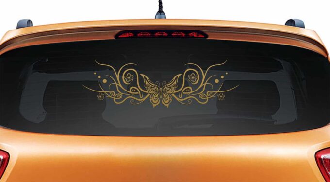 Flowery Butterfly Gold Rear Car Sticker