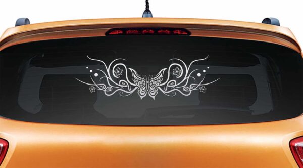 Flowery Butterfly Silver Rear Car Sticker