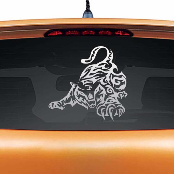 Playful Tiger Silver Rear Car Sticker