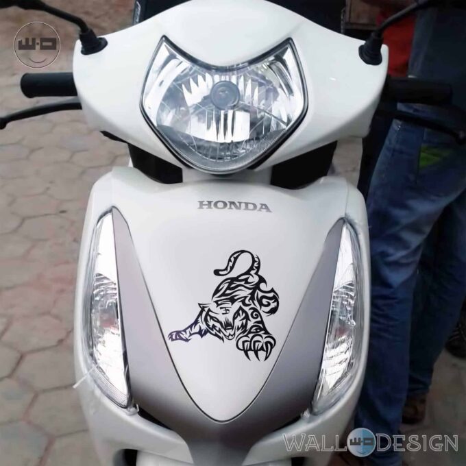 WallDesign Scooter Stickers And Decals Playful Tiger Black Reflective Vinyl