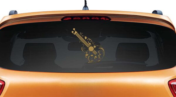 Floral Guitar Gold Rear Car Sticker