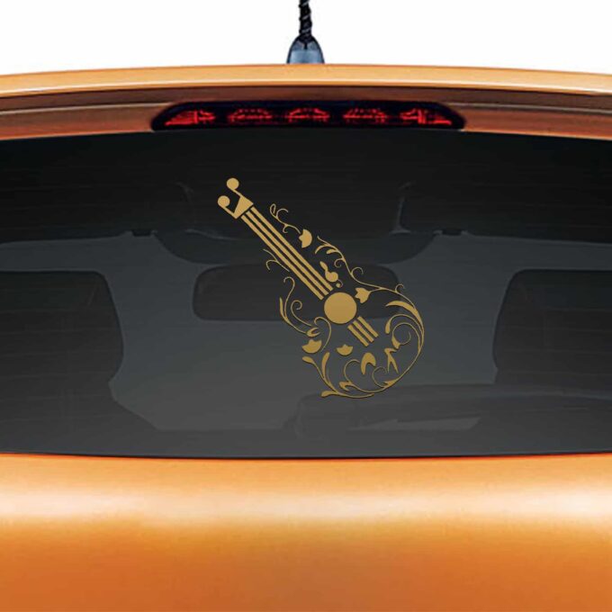 Floral Guitar Gold Rear Car Sticker