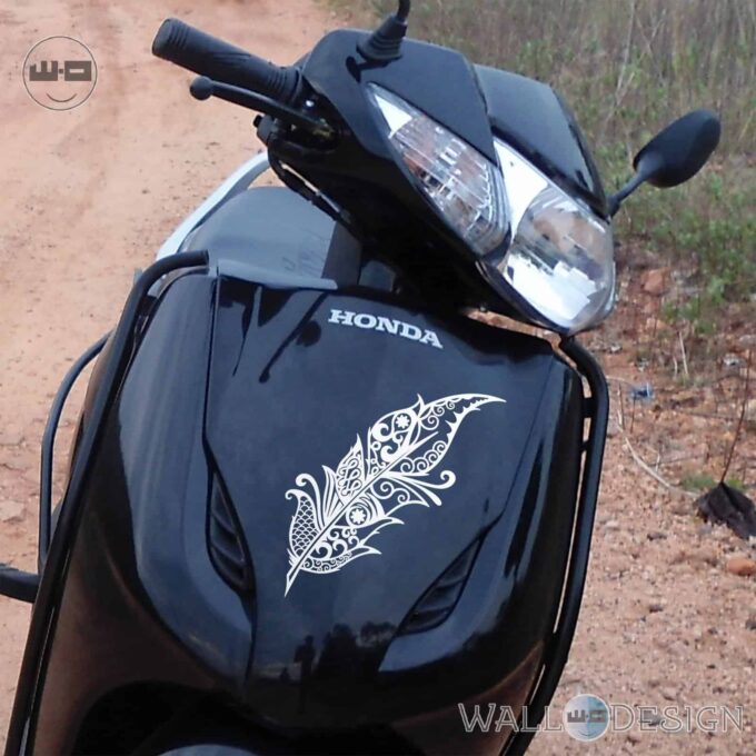 WallDesign Funky Scooter Stickers Feather Calligraphy Silver Reflective Vinyl
