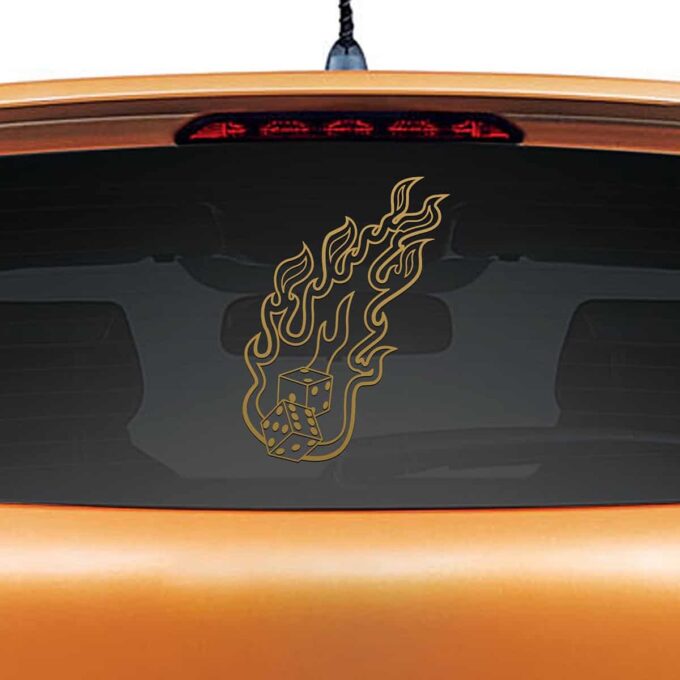 Fiery Dice Gold Rear Car Sticker