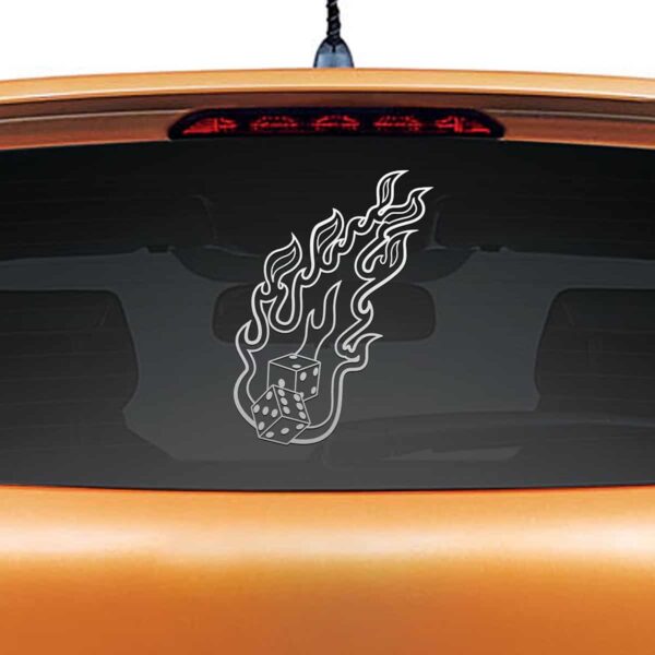 Fiery Dice Silver Rear Car Sticker