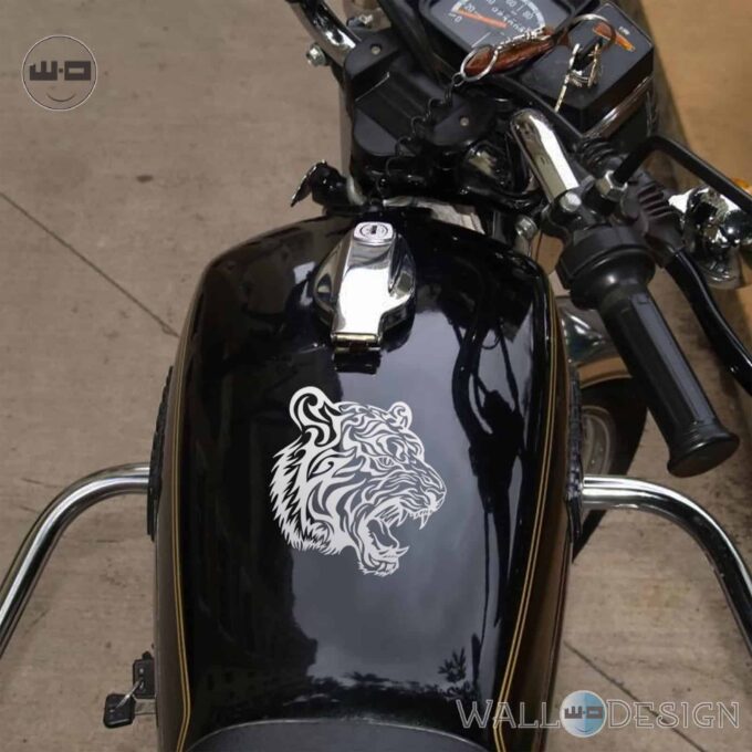 WallDesign Motorbike Sticker Design Sherkhan Tiger Silver Reflective Vinyl