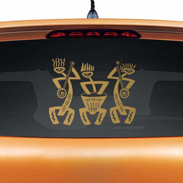 Tribal Dancers Gold Rear Car Sticker