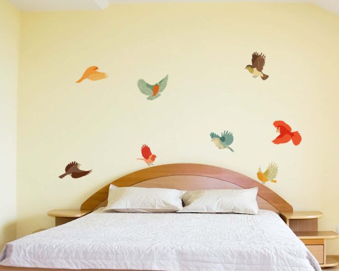 Colourful Fabric Birds Bedroom2 decal