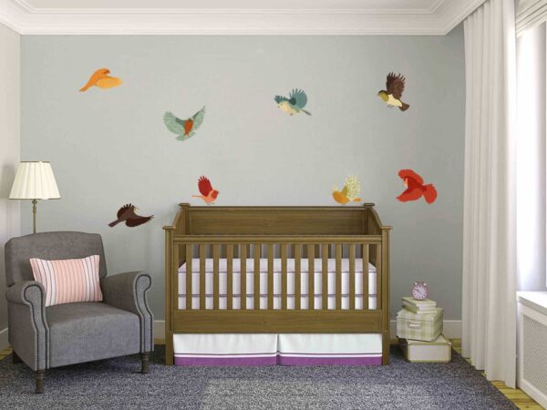 Colourful Fabric Birds Infant room sticker