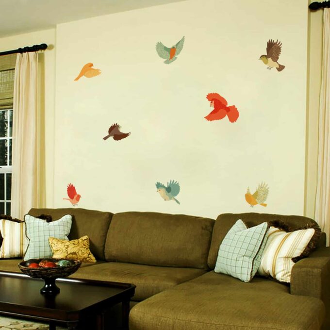 Colourful Fabric Birds Living room decal