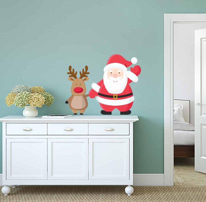 Santa and Deer Popping Universal room decal