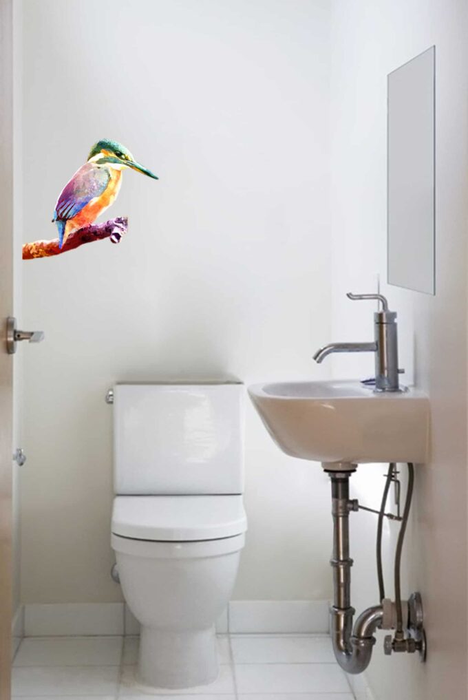 Kingfisher on Branch Water Colour Style Bathroom sticker