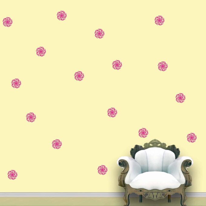 Flower Swirl Wall Pattern Pink Stickers Set of 60