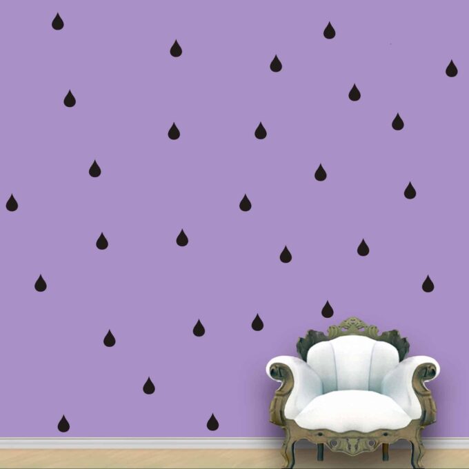 Rain Drops Wall Pattern Black Stickers Set of 84