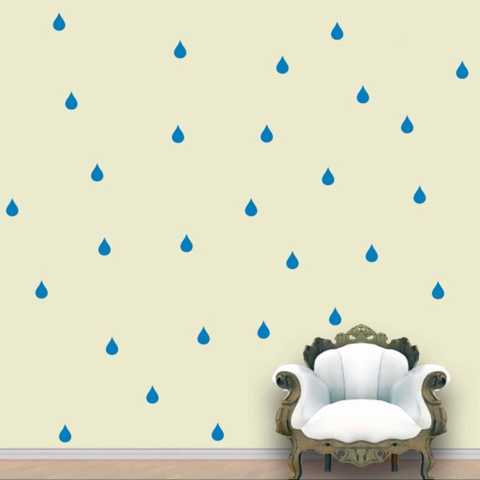 Rain Drops Wall Pattern Blue Stickers Set of 84