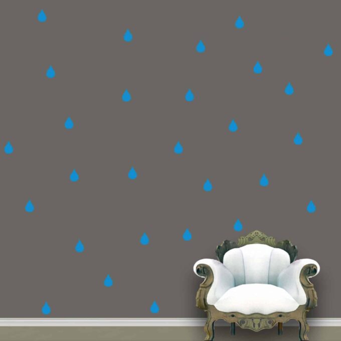 Rain Drops Wall Pattern Blue Medium Stickers Set of 84