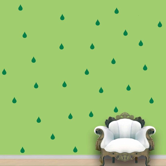 Rain Drops Wall Pattern Green Leaf Stickers Set of 84
