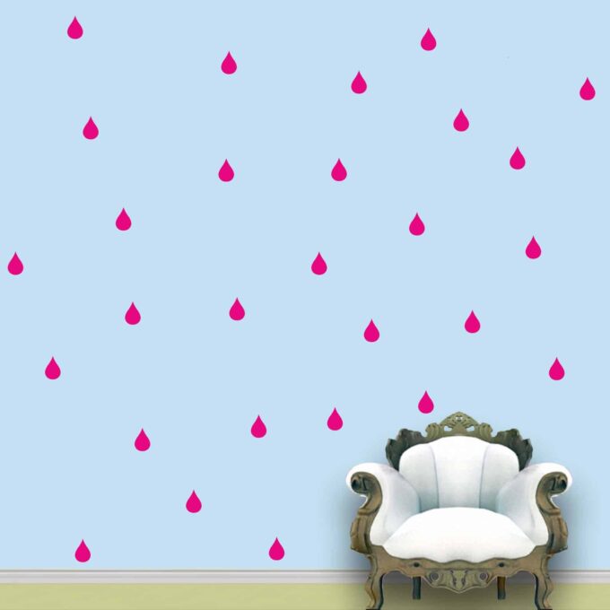 Rain Drops Wall Pattern Pink Stickers Set of 84