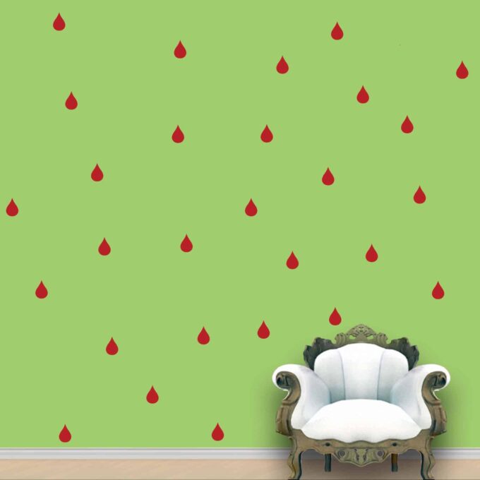 Rain Drops Wall Pattern Red Blood Stickers Set of 84