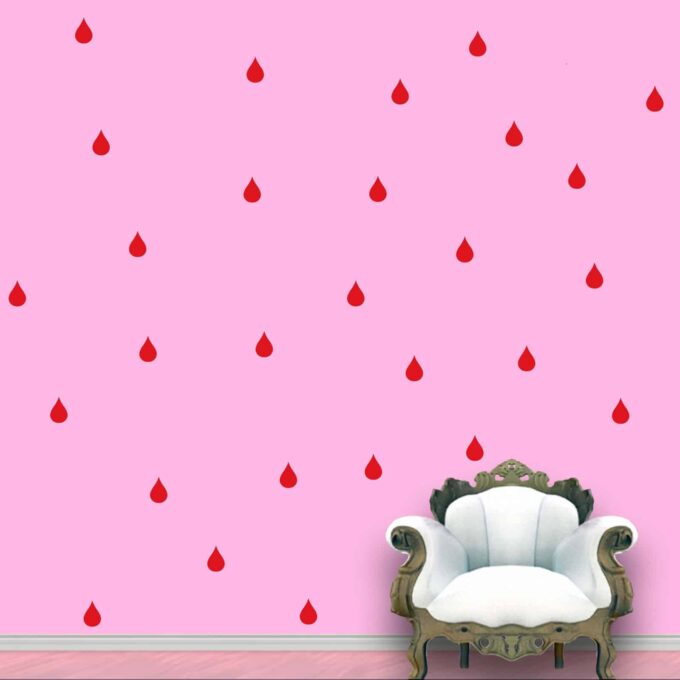 Rain Drops Wall Pattern Red Bright Stickers Set of 84