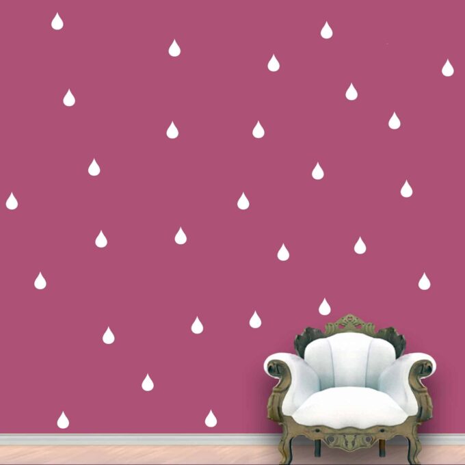 Rain Drops Wall Pattern White Stickers Set of 84